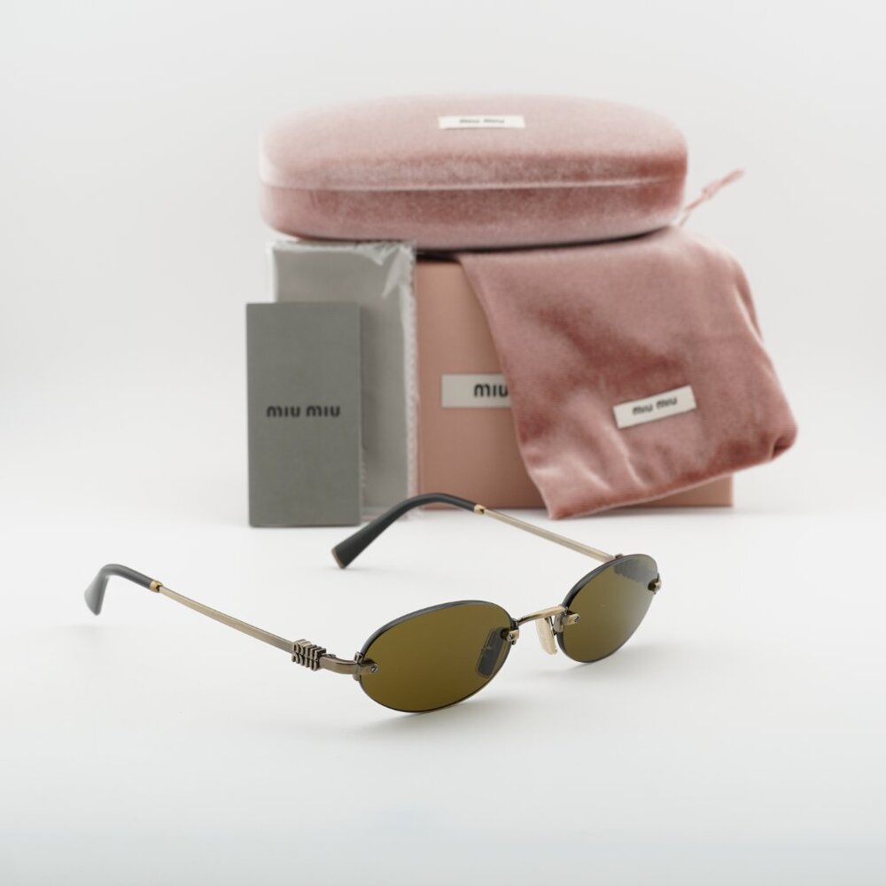 Miu Miu MUA54S 26C09Z Oval Sunglasses – Old Gold\Dark Brown - Picture 6 of 10